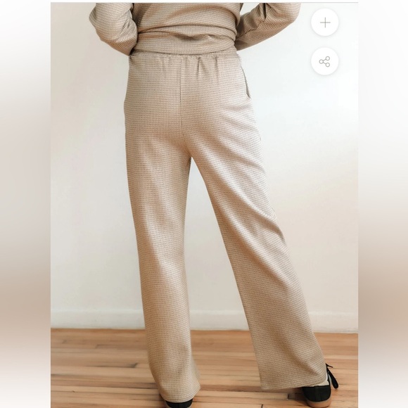 Mus + BomBon Colares Pants high waisted wide leg check tan brown cotton large - Picture 4 of 12